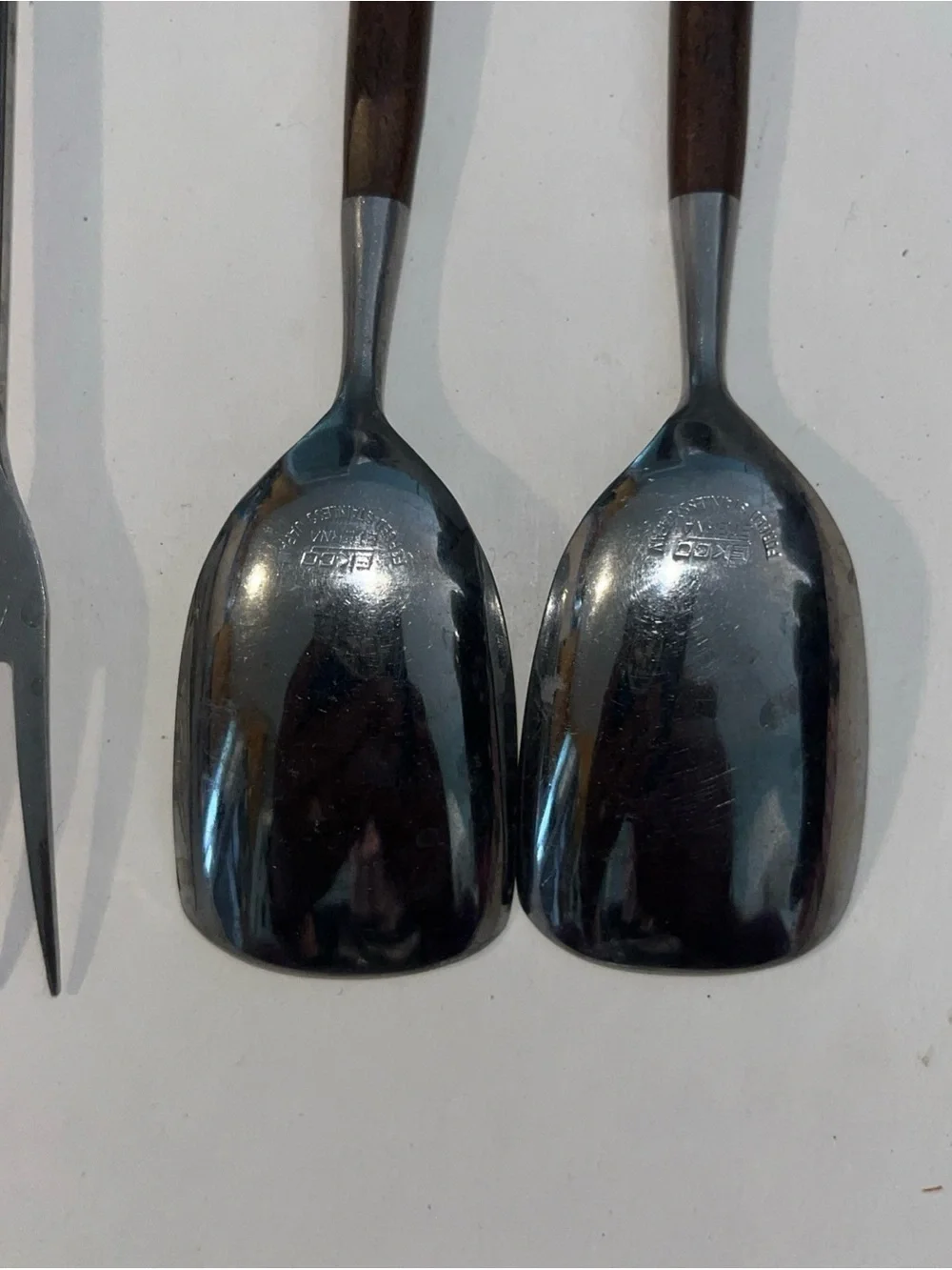 Vtg Ekco Eterna Canoe Muffin Japan Forged Stainless & Wood Flatware - 4 Pc Lot